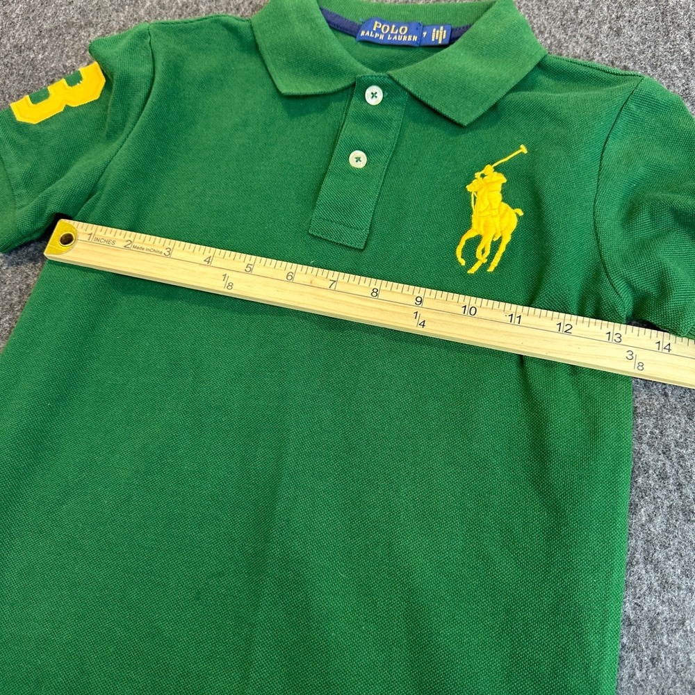 NEW Polo Ralph Lauren Boys Big Pony Cotton Mesh Polo Shirt Green Yellow 3 Size 7 - Picture 10 of 13